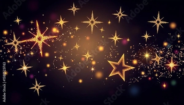 Fototapeta Sparkling hand-drawn line stars with glitter, shine, and glow effects  Vector illustration, starburst, fantasy