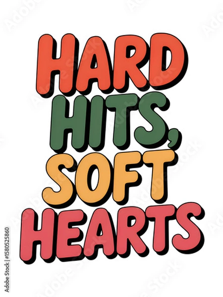Fototapeta Hard Hits Soft Hearts Retro Typography Design with Bold Colors and Shadows