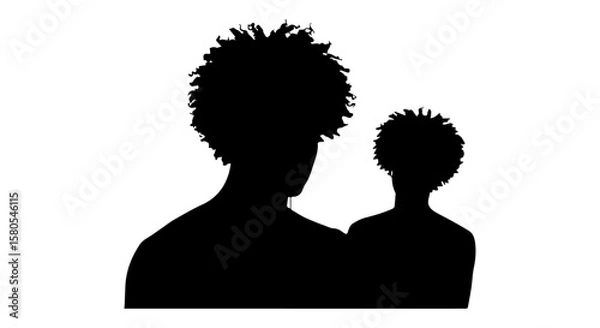 Fototapeta Vector art of silhouette of an adult and a child, viewed from the back, suggesting a familial bond or mentorship isolated on transparent background