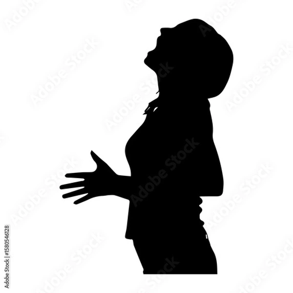 Fototapeta Vector art of silhouette of a woman with hands open and head tilted back, isolated on a transparent background