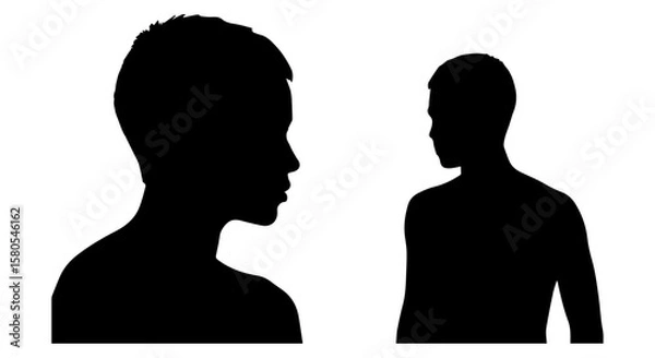 Fototapeta Vector art of silhouettes of a man and woman facing each other, isolated on a transparent background