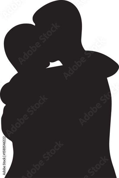 Fototapeta Vector art of a black silhouette of two people embracing warmly, conveying love, support, and a strong emotional connection isolated on transparent background