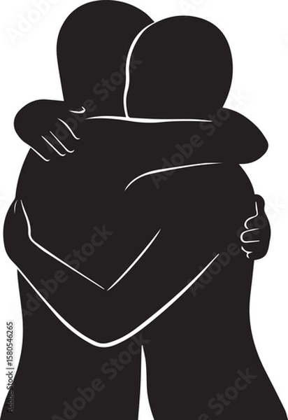 Fototapeta Vector art of a black silhouette of two people embracing, showcasing a deep connection and mutual support through their intertwined arms isolated on transparent background
