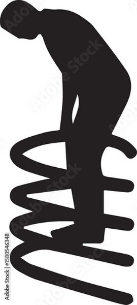 Fototapeta Vector art of a person bounces on a large metal spring, captured in silhouette against a transparent background