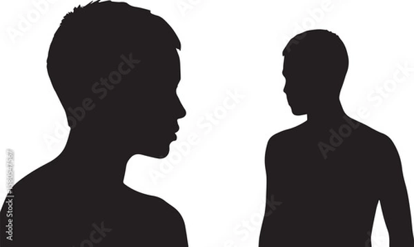 Fototapeta Vector art of silhouettes of a man and woman facing each other, isolated on a transparent background