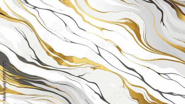 Fototapeta Vector art of an elegant abstract background featuring a swirling grey marble texture highlighted with gold veins