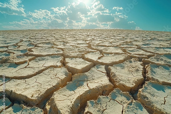 Obraz View of a large dry and barren esplanade with cracks in the midday light