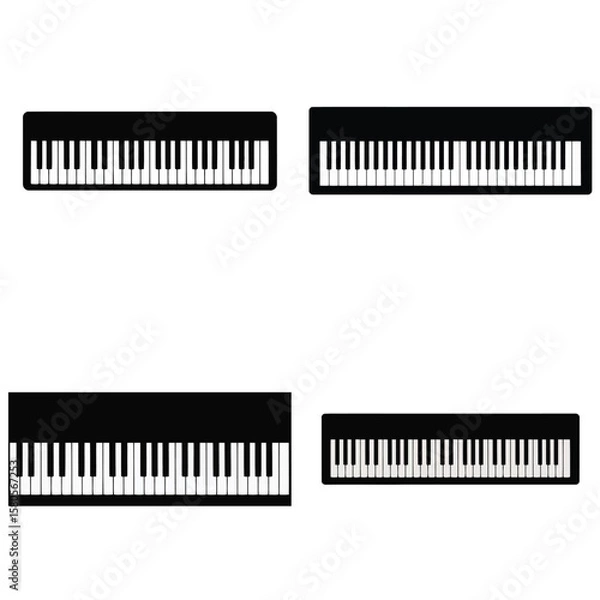 Fototapeta Four Black and White Keyboard Illustrations Different Sizes Simple Flat Design Music Instrument Icons Set