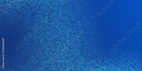 Fototapeta Blue pixel background. Abstract digital pattern with square elements grid. Futuristic dotted mesh with gradient effect. Geometric minimal digital design. Modern vector illustration.