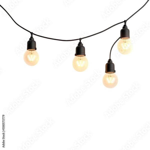Fototapeta String of glowing bulbs on transparent Background