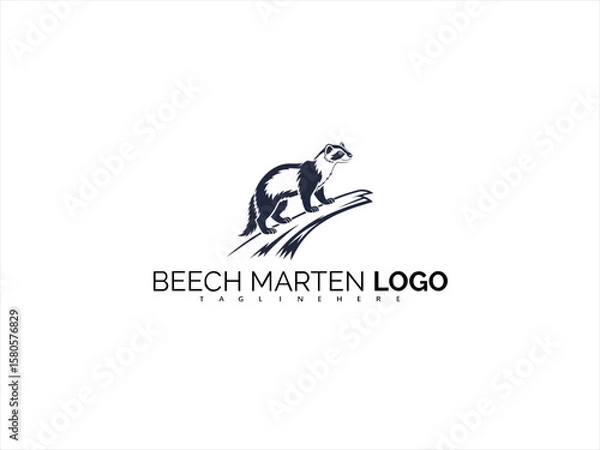 Fototapeta Elegant Beech Marten Logo Design Featuring Minimalist Wildlife Illustration. Black and White Vector for Nature-Focused Brands, Outdoor Products, and Ethical Identity.

