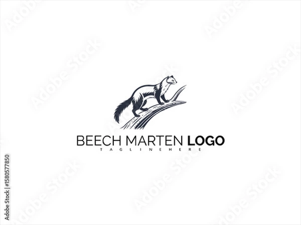 Fototapeta Black and White Beech Marten Logo in Minimalist Vector Style. Ideal for Environmental Product Branding, Wildlife Identity, and Clean Nature-Focused Packaging.

