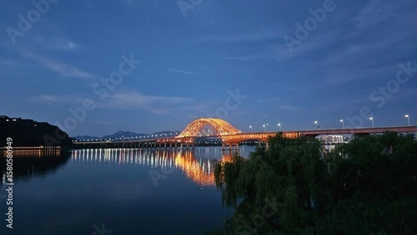 Obraz 서울 방화대교 야경과 한강의 반영