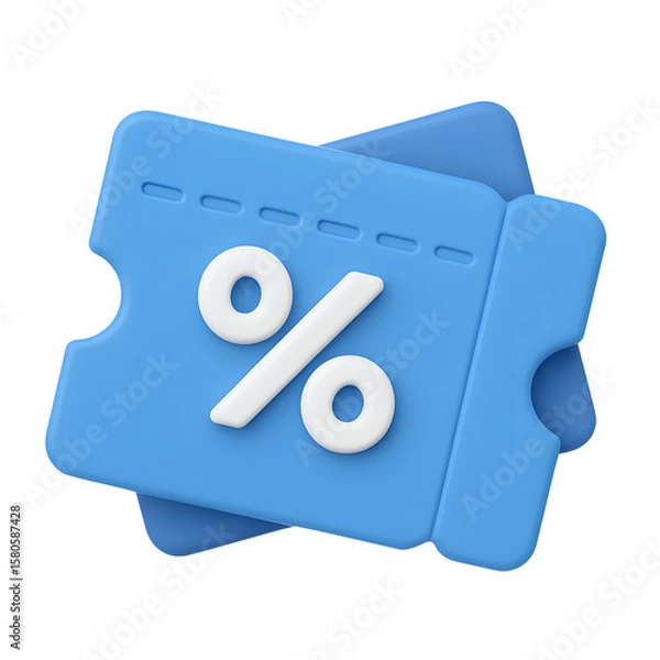 Obraz 3D blue discount voucher icon with white percent symbol on coupon ticket isolated on transparent background