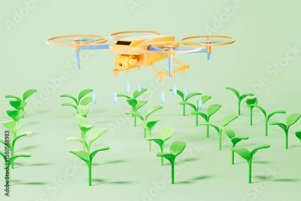 Obraz 3d rendering agriculture Irrigation drone