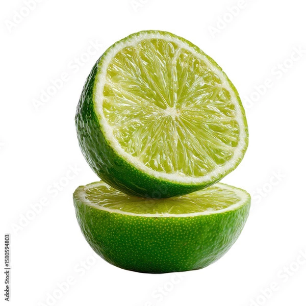 Fototapeta Halved limes stacked up on transparent Background