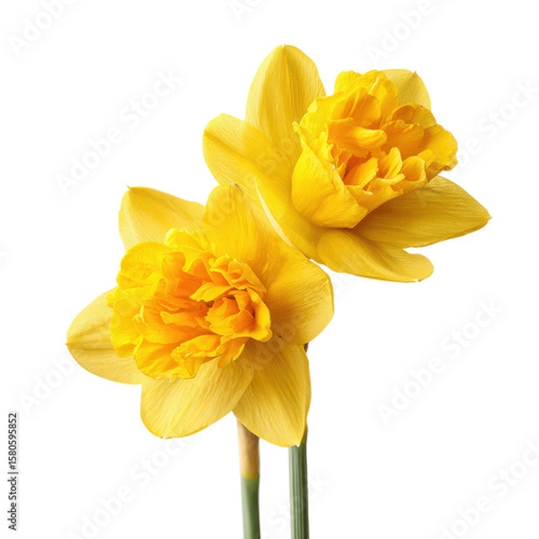 Fototapeta Two yellow daffodil blooms on transparent Background