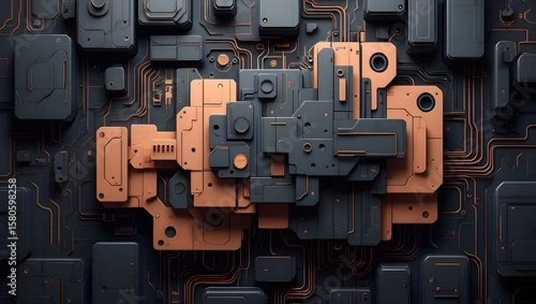 Fototapeta Abstract technology circuit board background design with copper and black elements