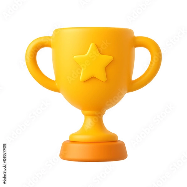 Fototapeta 3D golden trophy cup icon with star symbol representing achievement or reward isolated on transparent background