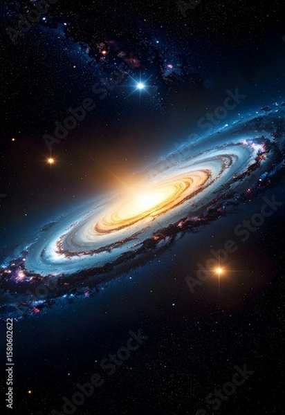 Obraz Spiral Galaxy in Deep Space Cosmic Nebula with Bright Stars Cosmos Universe