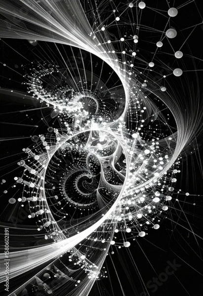 Obraz Abstract grayscale fractal art swirling lines dots and spirals on black background