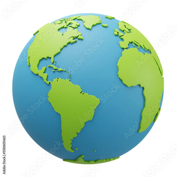 Fototapeta 3 D Earth globe with green continents and blue oceans isolated on a transparent background