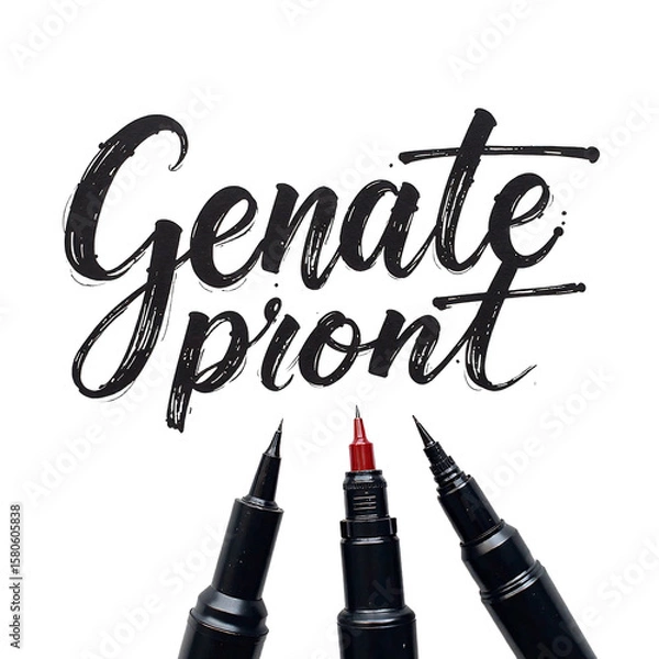 Fototapeta Ink brush marker set isolated, Artistic calligraphy pens, Creative line tools, Smooth pigment flow, Modern lettering props, Studio design supply