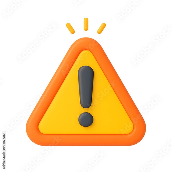 Fototapeta 3D yellow warning triangle icon with black exclamation mark and orange border, alert and caution concept, isolated on transparent background