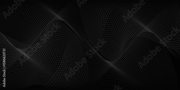 Fototapeta Black abstract background design vector. Modern wavy line concept pattern monochrome colors. Simple art good nice wave texture