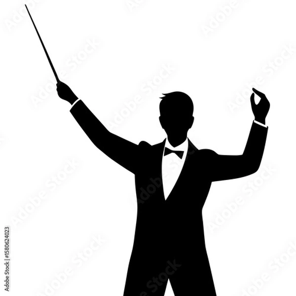 Fototapeta Conductor directing orchestra performance silhouette vector illustration