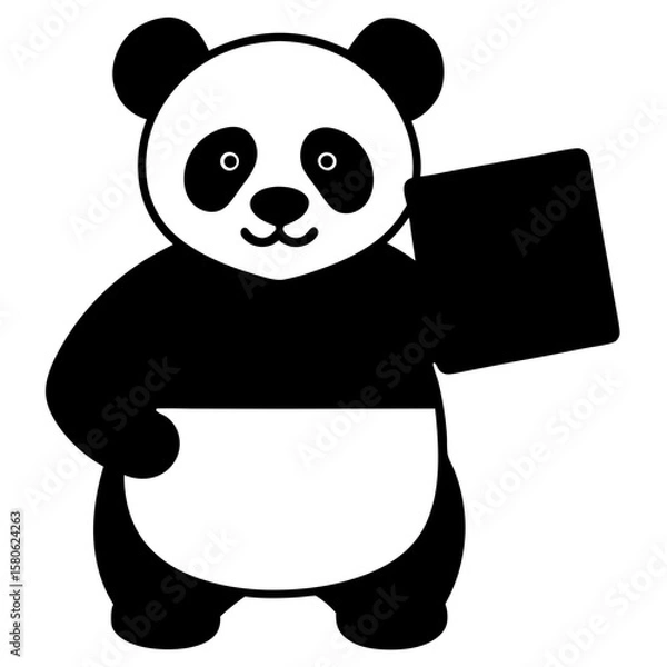 Fototapeta Standing panda holding square shape object silhouette vector illustration