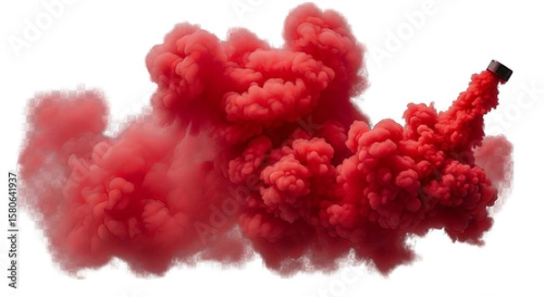 Fototapeta Vivid red smoke plume billows against a black background, creating a sense of energy and drama.