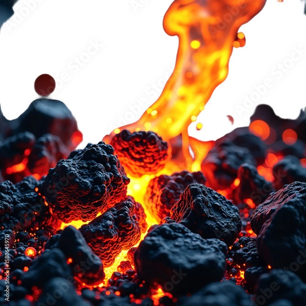 Fototapeta Lava flow red hot molten isolated, Natural volcanic object, Organic earth element, Decorative fiery texture, Dynamic heat component