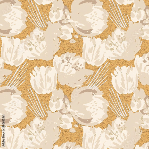 Fototapeta Elegant All Over Repeat Pattern with Leaves and Flowers