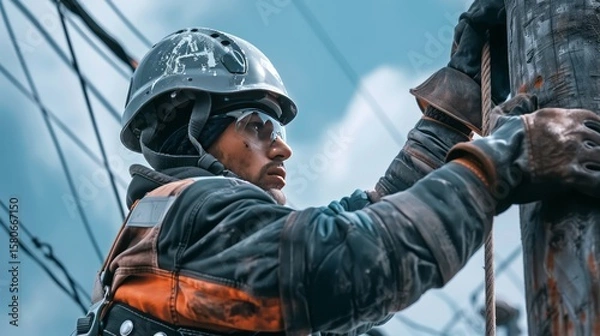 Fototapeta Generated title for shihab_99_A_lineman_adjusting_wires_on_a_utility_pole_harness_a_59aefb32-7067-4a19-be10-0e584c2aff51_3-topaz-enhance-4x-faceai.jpeg