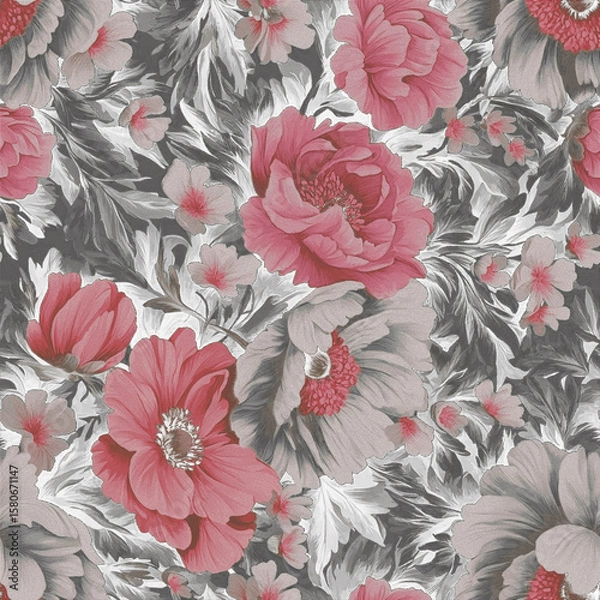 Fototapeta Colorful Botanical All Over Pattern with Texture Design