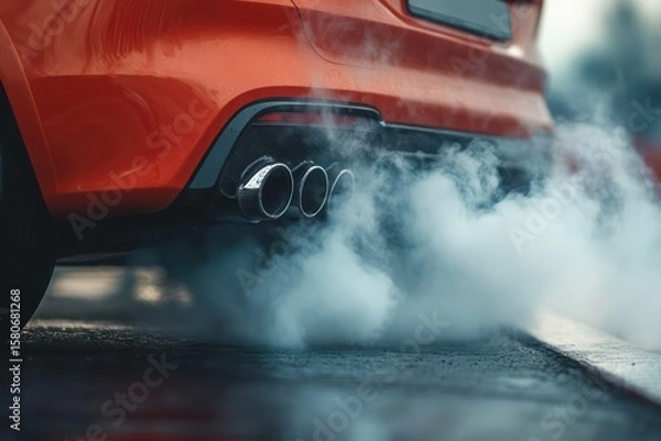 Fototapeta Sports Car Exhaust Emitting Smoke on Race Track