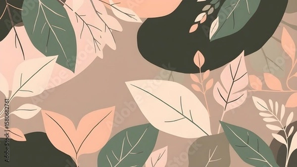 Fototapeta Abstract art nature background vector. Modern shape line art wallpaper. Boho foliage botanical tropical leaves and floral pattern design for summer sale banner , wall art, prints and fabrics.