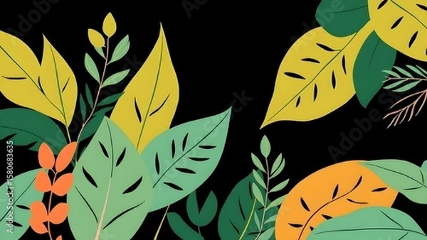 Fototapeta Abstract art nature background vector. Modern shape line art wallpaper. Boho foliage botanical tropical leaves and floral pattern design for summer sale banner , wall art, prints and fabrics.