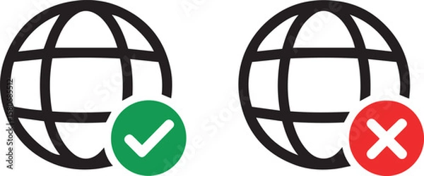 Fototapeta Global network connection status icons with checkmark and cross symbols