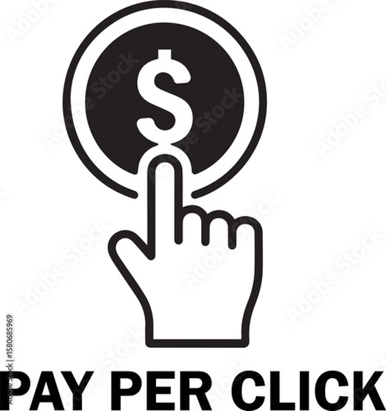 Fototapeta Pay per click advertising icon with dollar coin and cursor hand