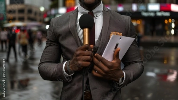 Fototapeta Generated title for shihab_99_A_news_reporters_hands_holding_a_mic_notepad_clipped__340e9299-62cb-4821-a15c-c9f8a673cc1f_3-topaz-enhance-4x-faceai.jpeg