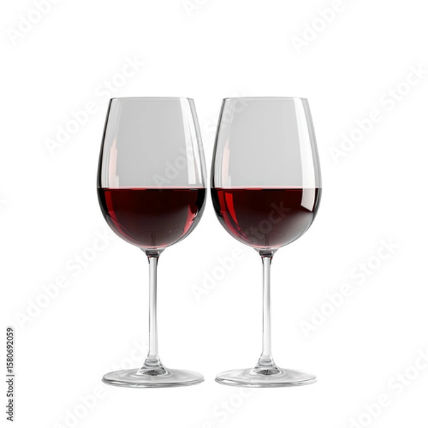 Fototapeta Two elegant wine glasses filled with red wine, positioned closely together. isolated on white background and transparent background