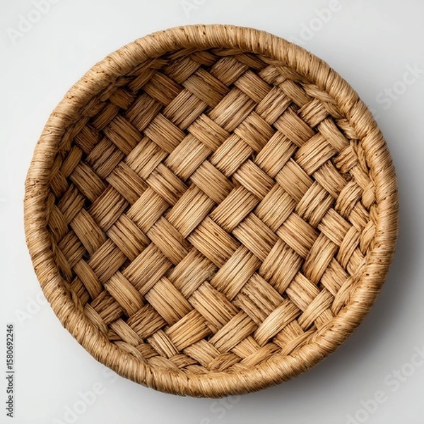 Fototapeta Woven basket with a natural texture and circular shape.