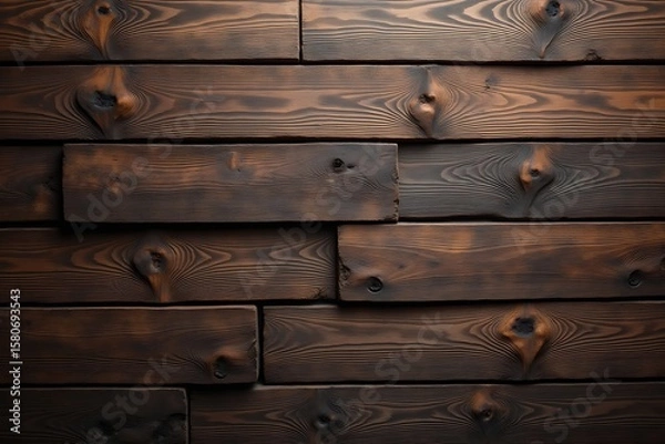 Obraz Dark brown wood planks background texture for interior design and home decor woodgrain surface pattern  