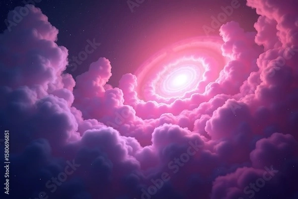Obraz Dreamy pink clouds background with a bright light, fantasy sky, ethereal landscape, cloudscape art 