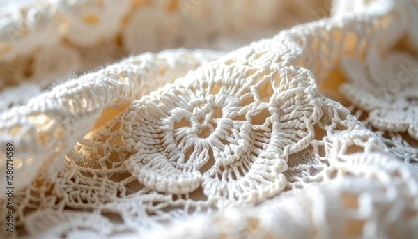 Obraz Intricate White Lace Pattern with Delicate Floral Design in Soft Natural Light and Texture Details