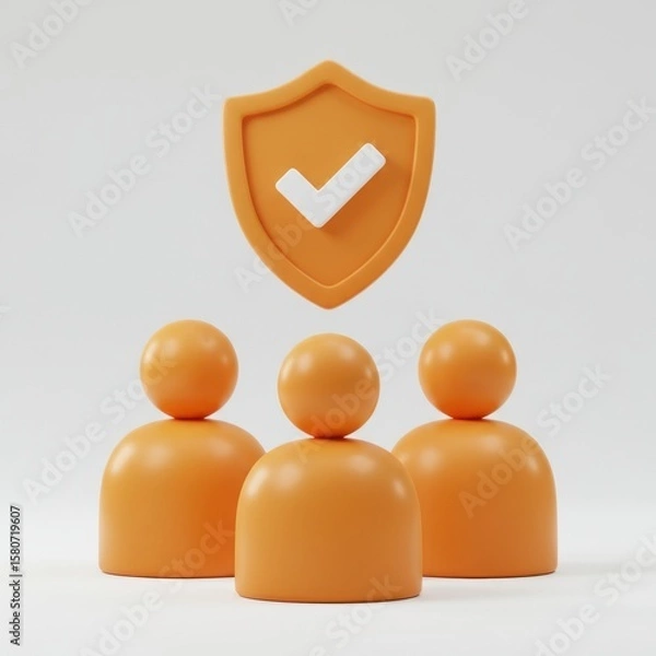 Fototapeta 3d group security shield with checkmark isolated on white background