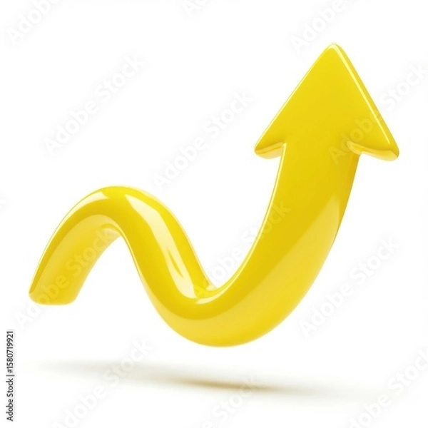 Fototapeta 3d yellow curve arrow pointing upwards isolated on white background