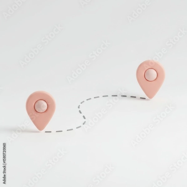 Fototapeta 3d location pins showing a route isolated on white background